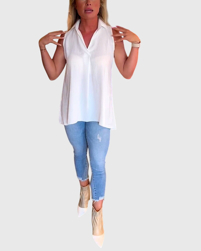 Lina | Women's Ruffle Lapel Sleeveless Top