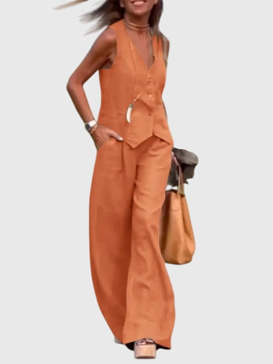 Mia | Women's Elegant Two-Piece Set with Wide-Leg Pants