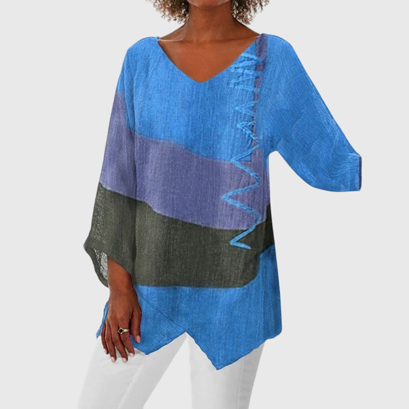 Nina | Women's Flattering V-Neck Top with Artistic Print