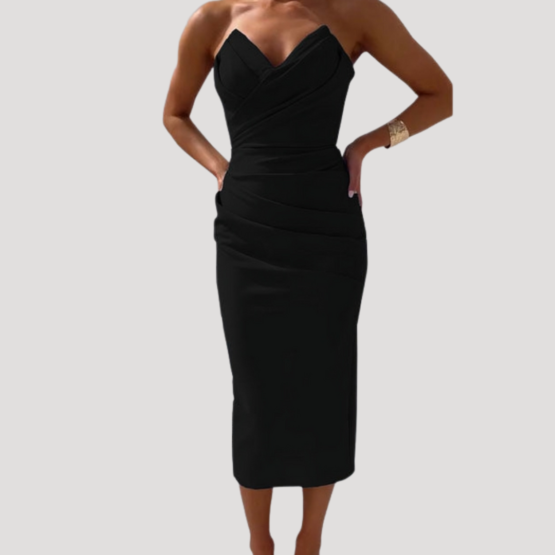 Eileen | Women's Strapless Ruched Midi Dress