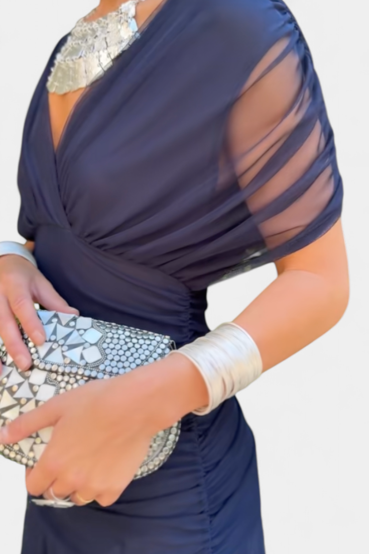 Women's Off-Shoulder Maxi Dress Ruched Bodice Flowing Skirt Evening Cocktail