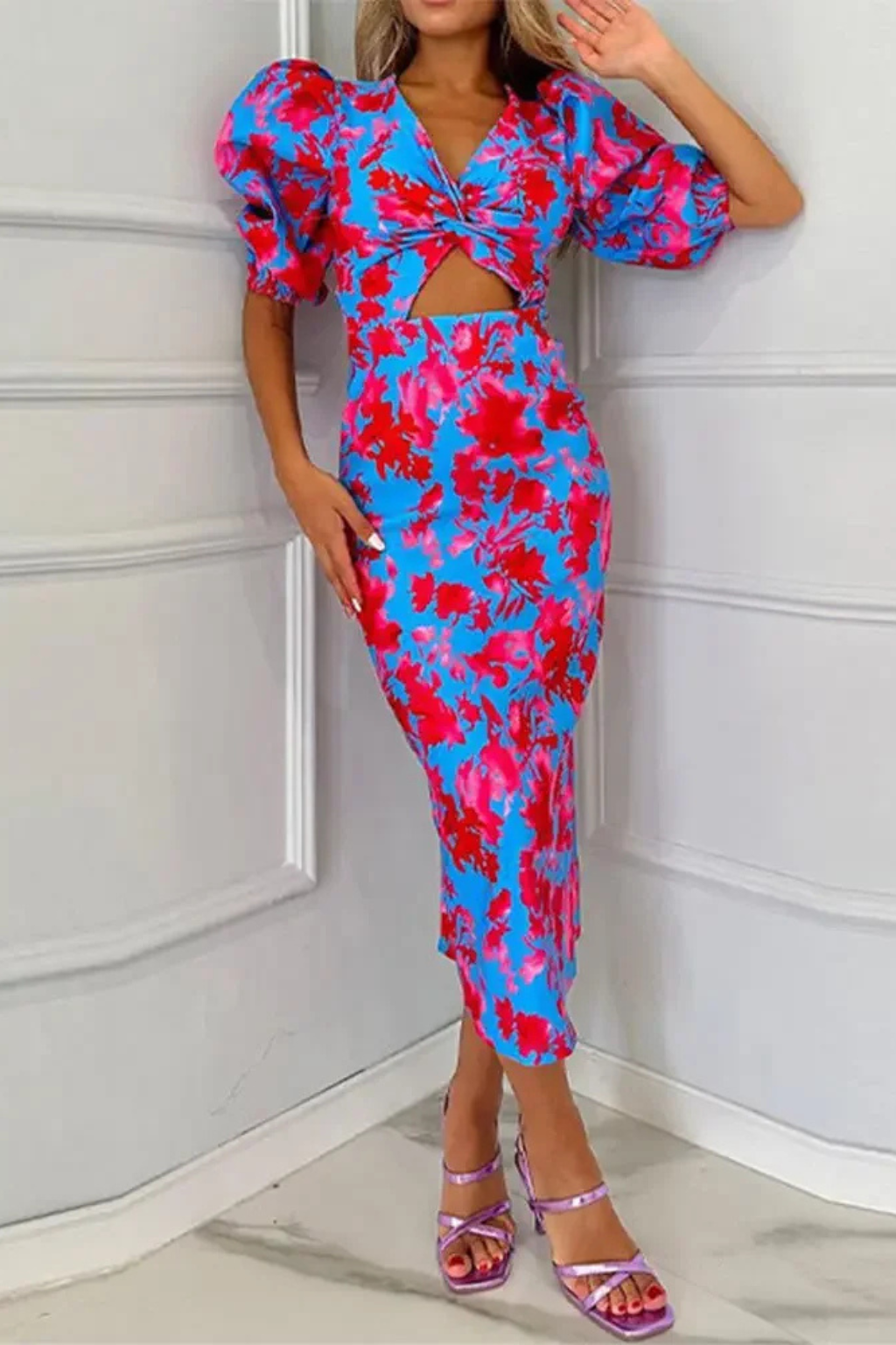 Nicolette | Women's Floral Puff Sleeve Midi Dress