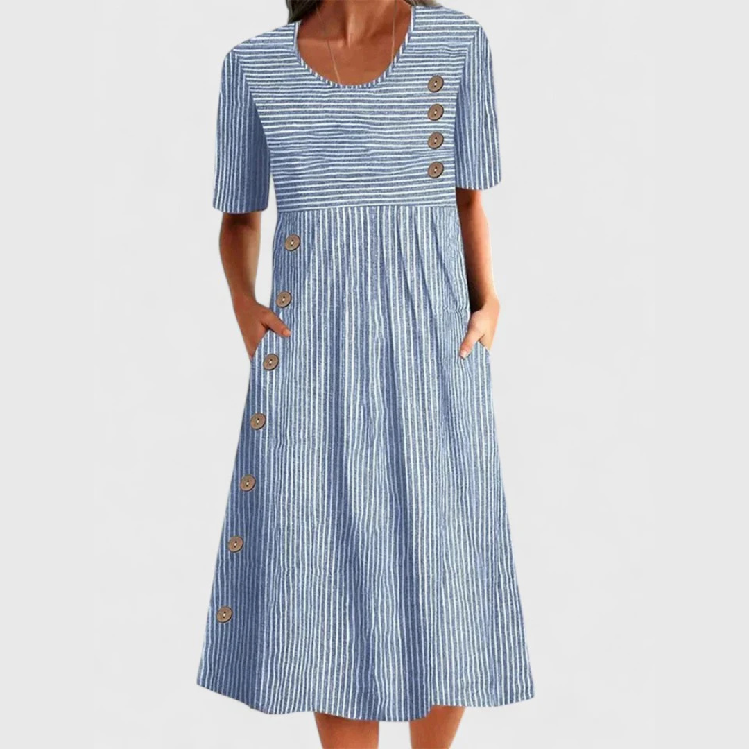 Raven | Women's Striped Midi Dress with 3/4 Sleeves