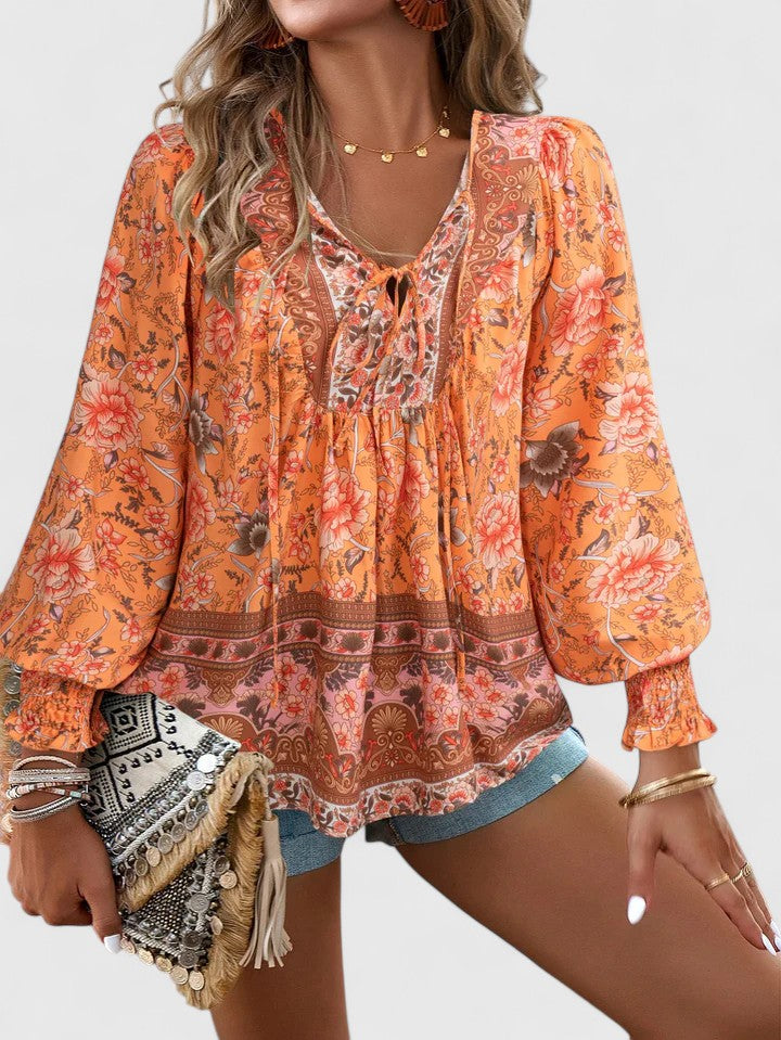 Tessa | Women's Floral Long Sleeve Peasant Top