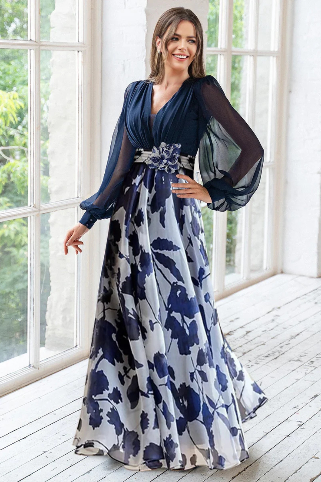 Valentina | Women's Floral Maxi Dress with Balloon Sleeves