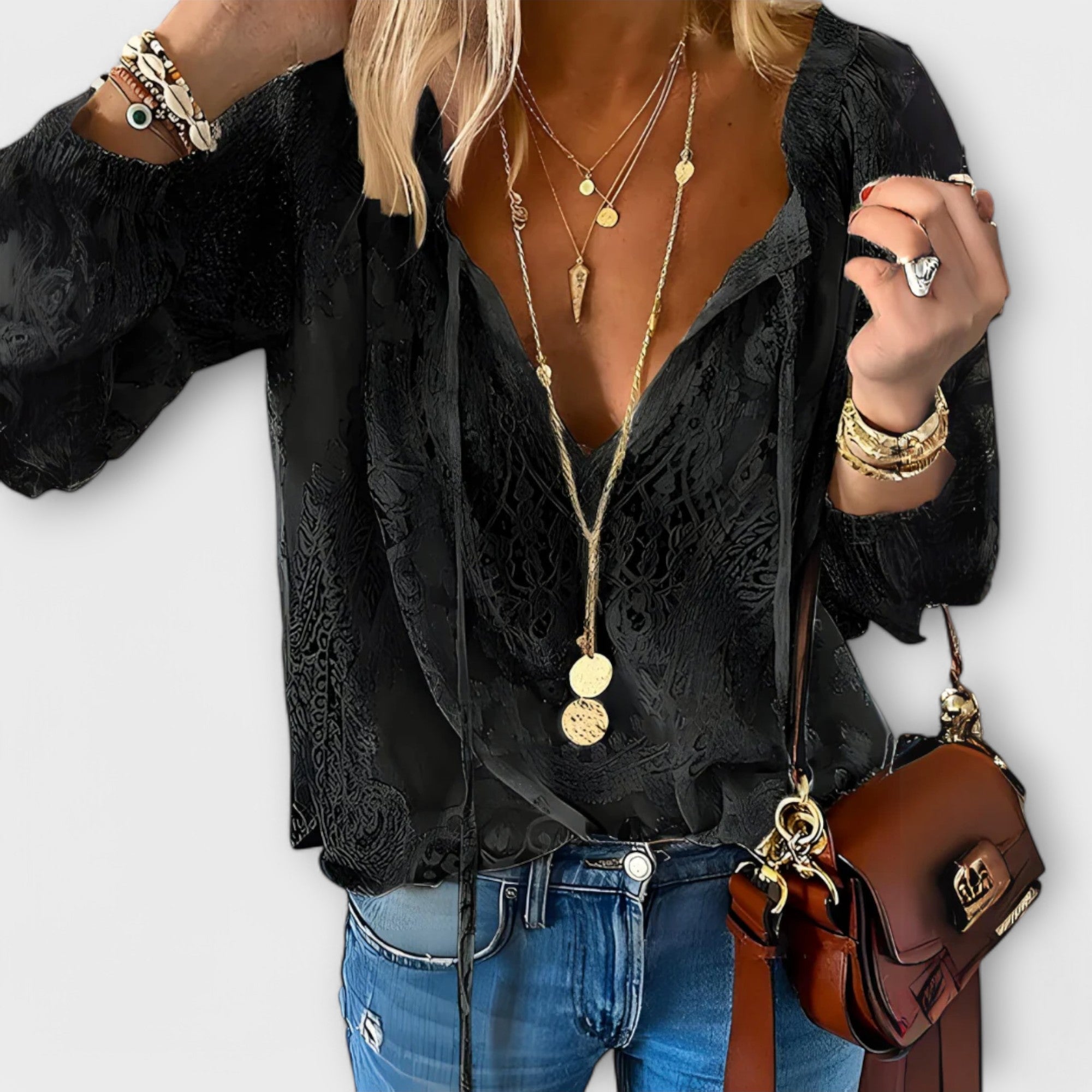 Melina | Women's Boho V Neck Long Sleeve Top
