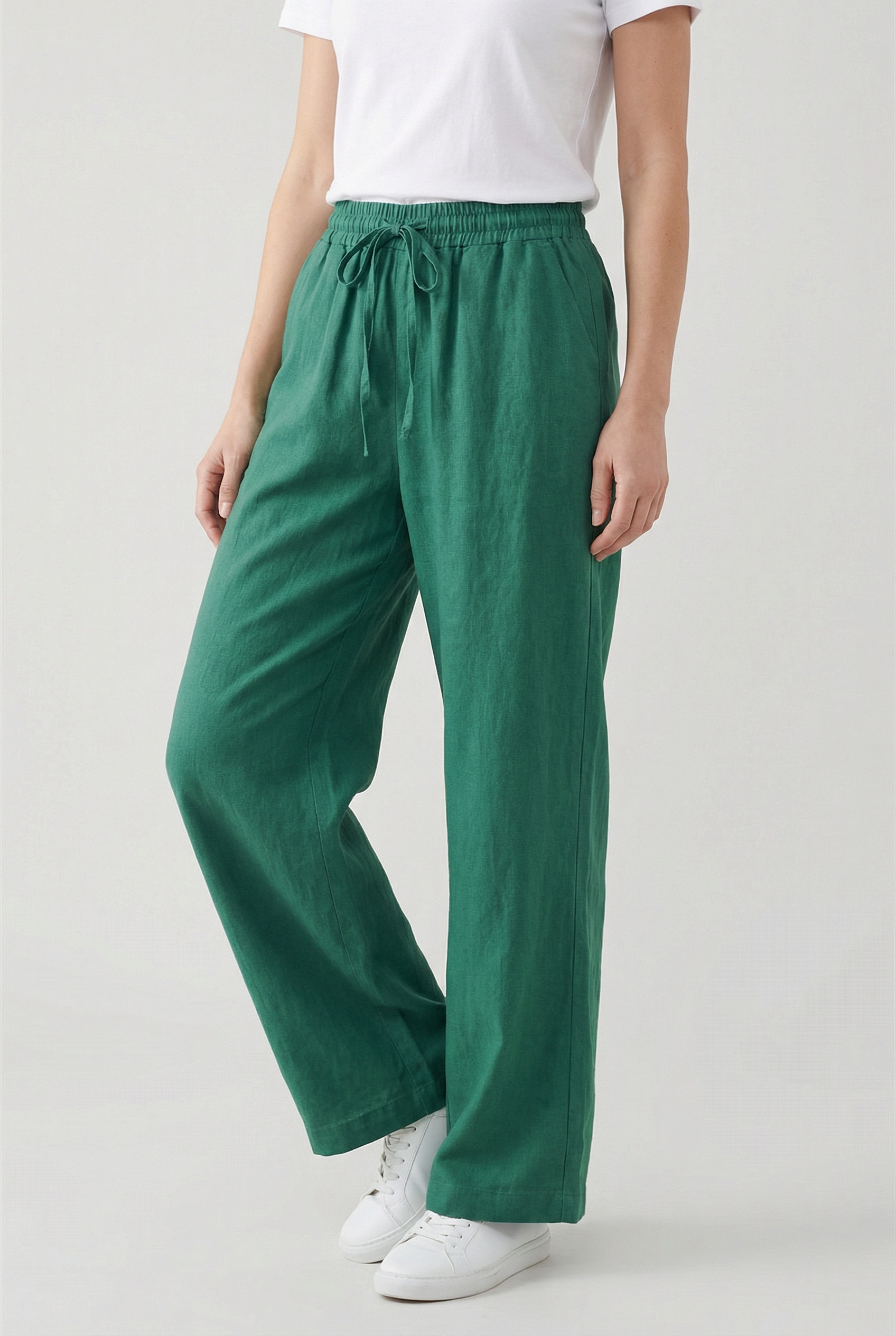 Women’s Cotton Linen Trousers High Waist Wide Leg Drawstring